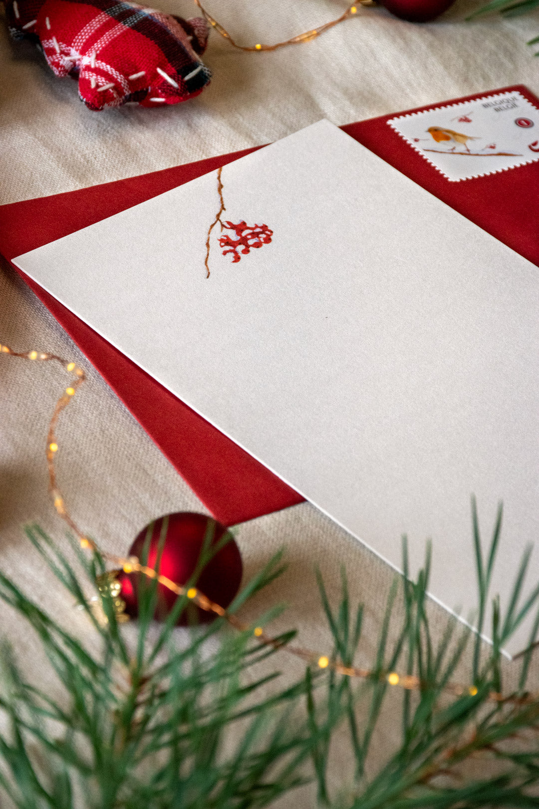 Kerstkaart: Roodborstje op tak